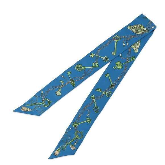 HERMES Twilly LES CLES A POIS Silk100% Blue/Green - Picture 4 of 8